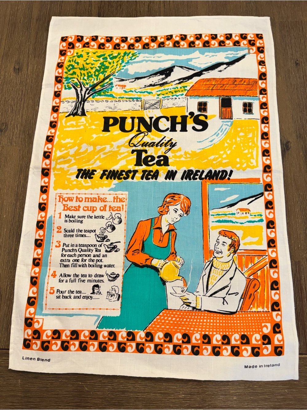 Vintage Punch’s Quality The Finest Tea in Ireland Tea Towel Irish Linen Blend